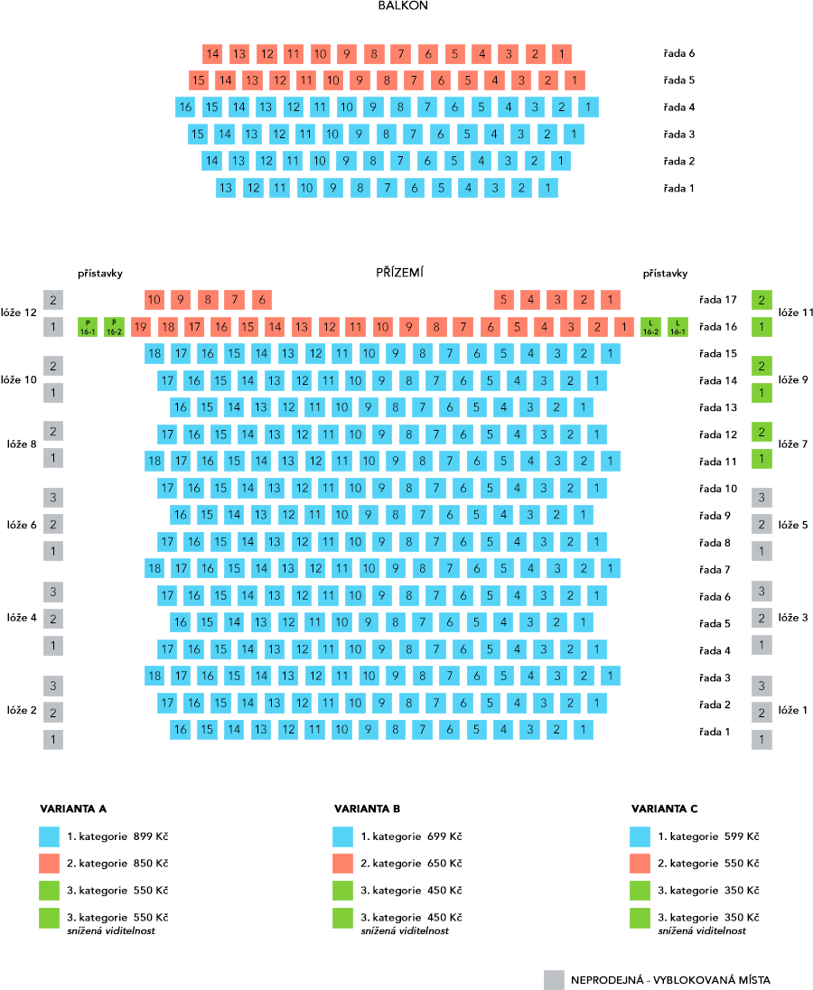 Cenové kategorie - plán hlediště platný od 1. 7. 2026
